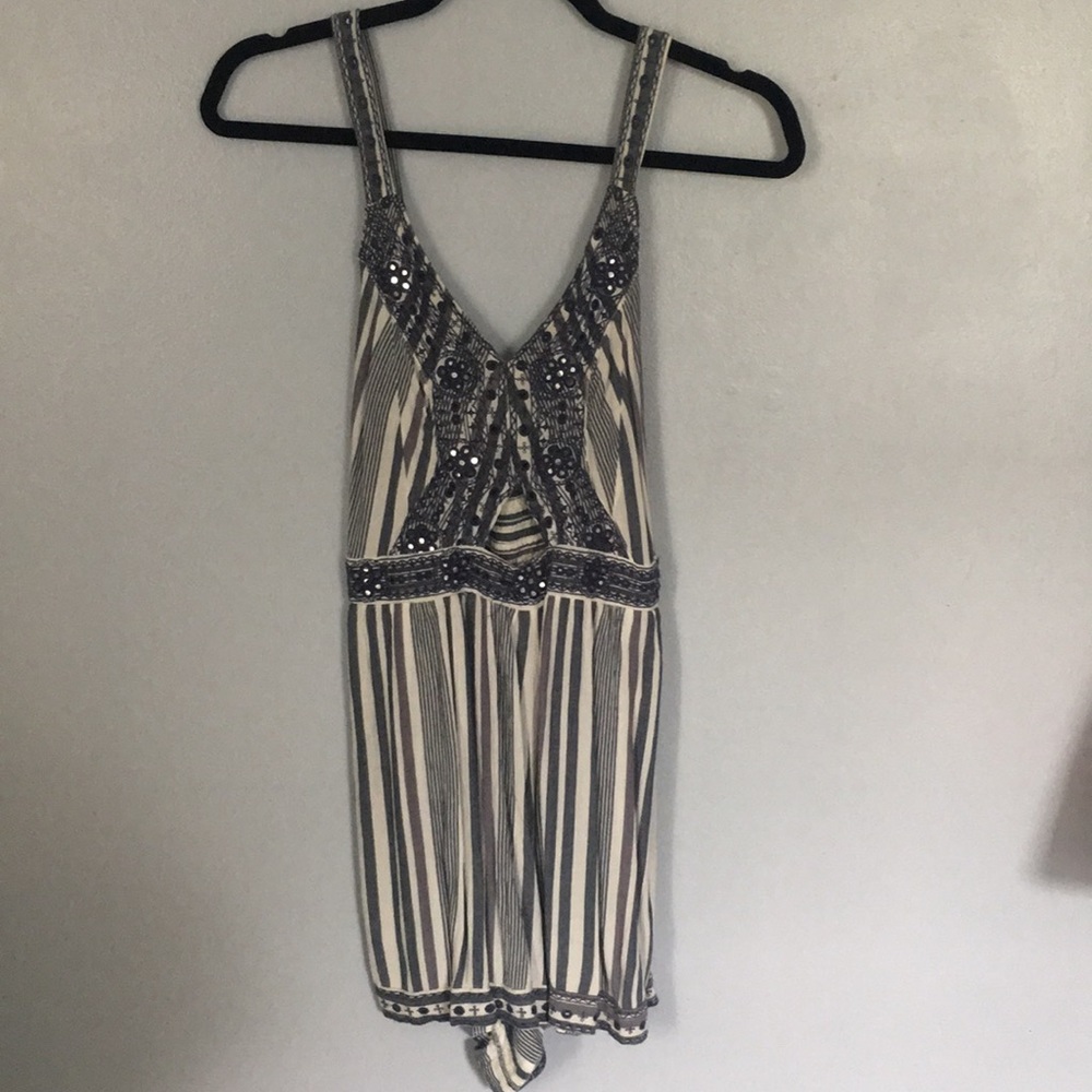 Stripped embellished keyhole romper